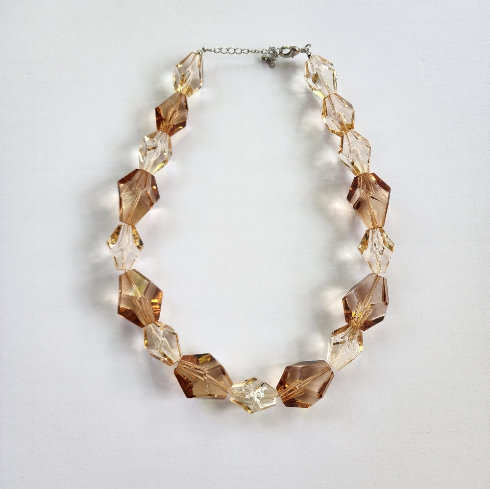 Elegant Crystal Chunky Necklace in Gold and Amber